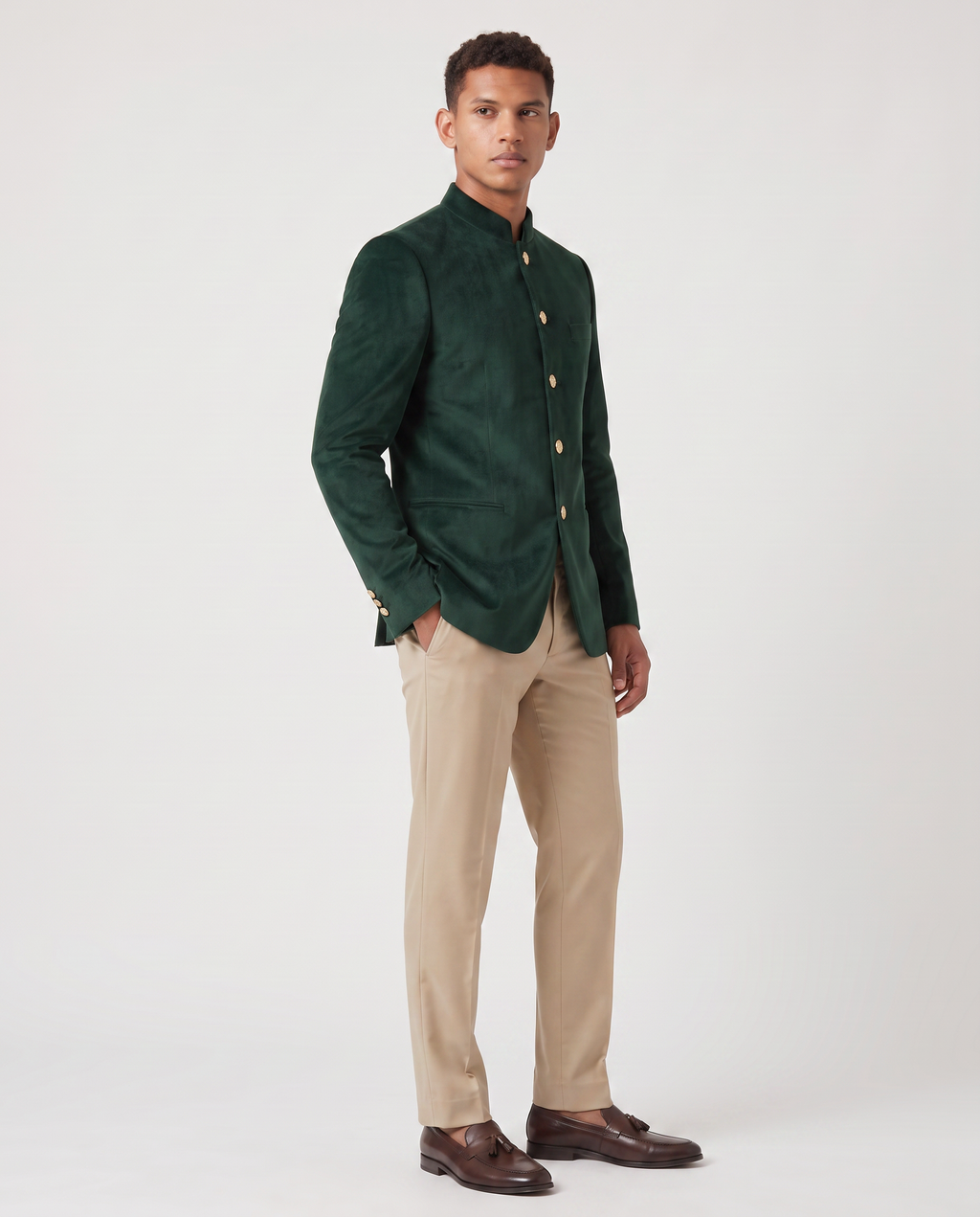Virelle | Dark Green and Beige Jodhpuri Suit for Men