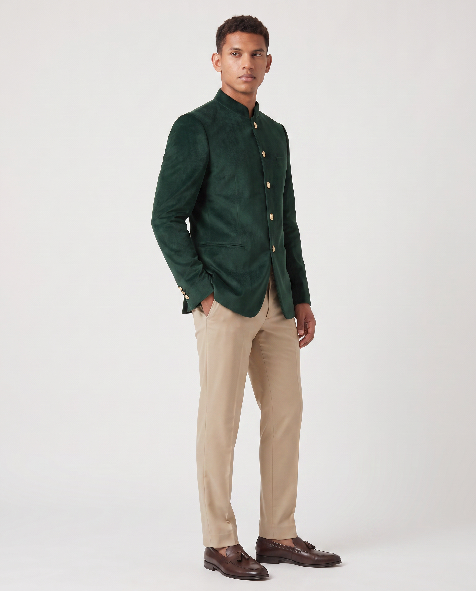 Virelle | Dark Green and Beige Jodhpuri Suit for Men