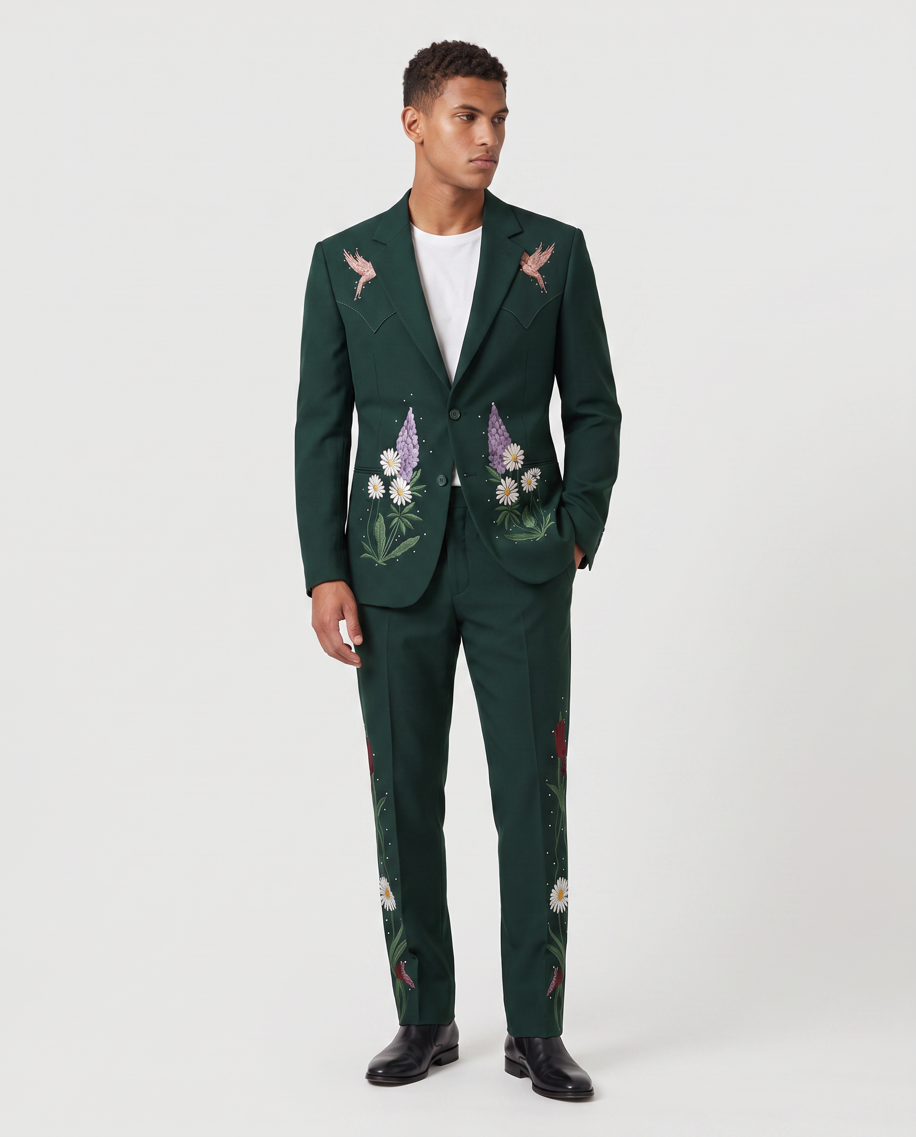Virelle | Men's Emerald Green Embroidered 2-Piece Suit