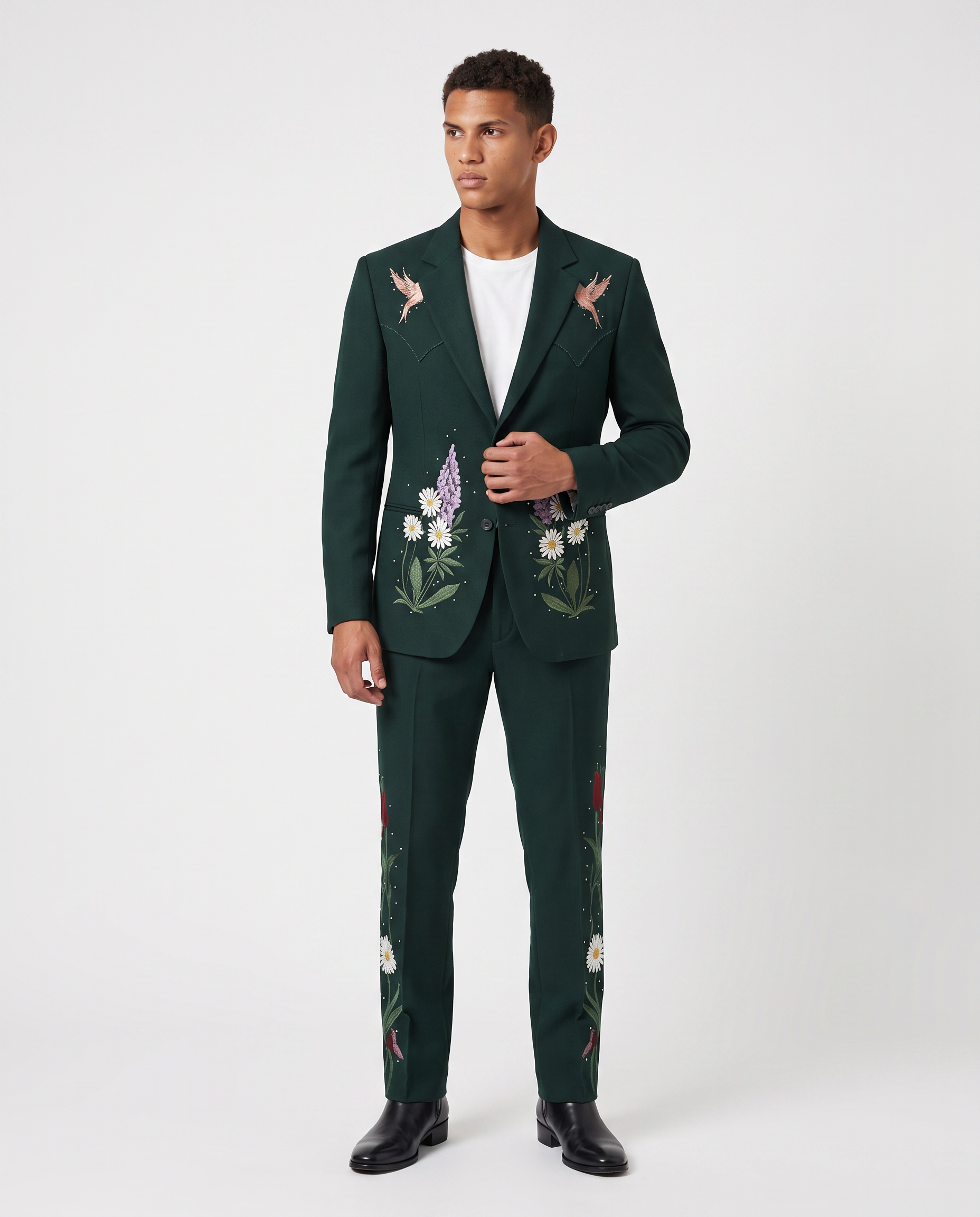 Virelle | Men's Emerald Green Embroidered 2-Piece Suit