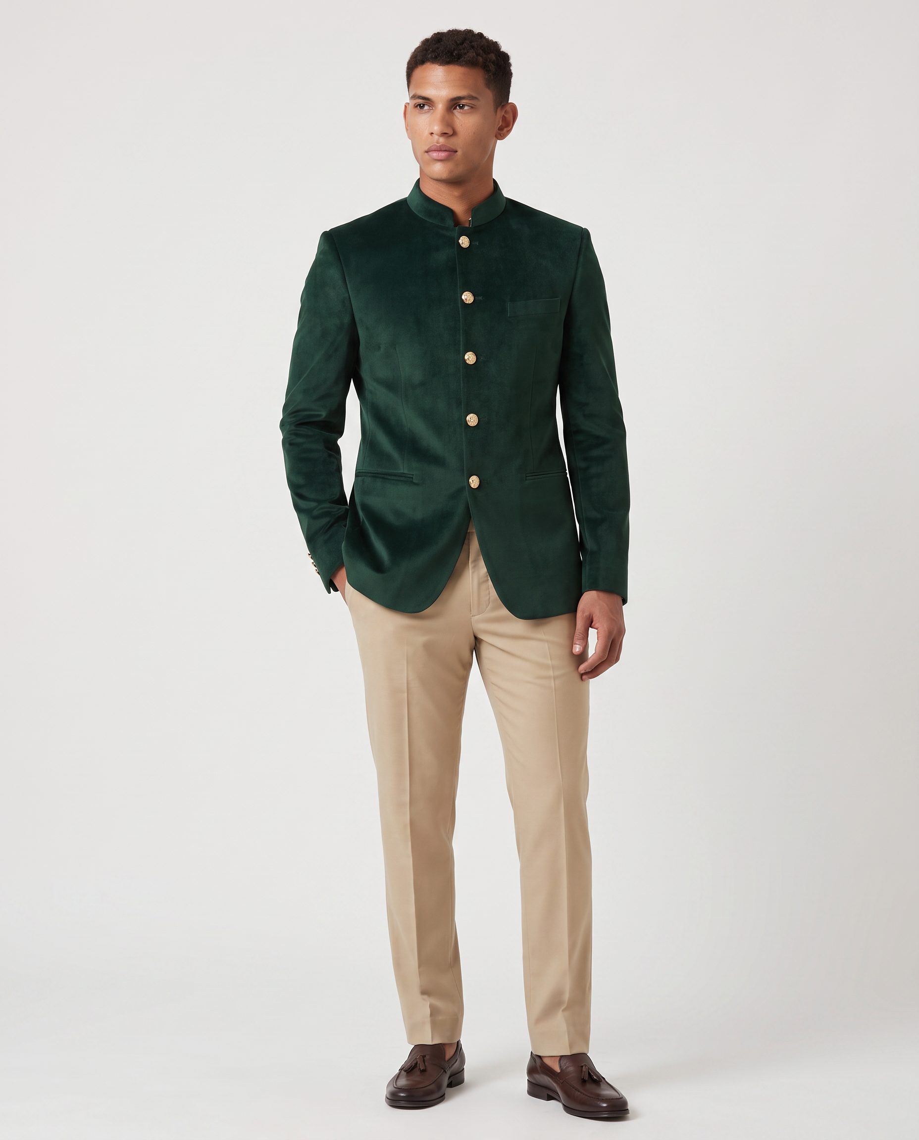 Virelle | Dark Green and Beige Jodhpuri Suit for Men